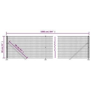 vidaXL Chain Link Fence with Ground Flange Green 0.8x10 m
