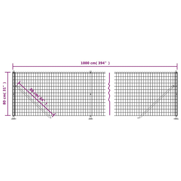 vidaXL Chain Link Fence with Ground Flange Green 0.8x10 m