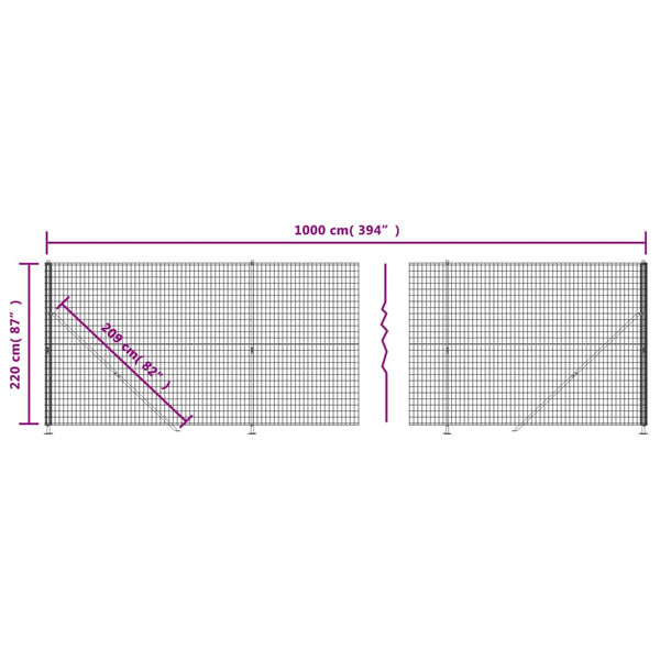 vidaXL Chain Link Fence with Ground Flange Green 2.2x10 m