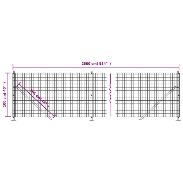 vidaXL Chain Link Fence with Ground Flange Green 1x25 m