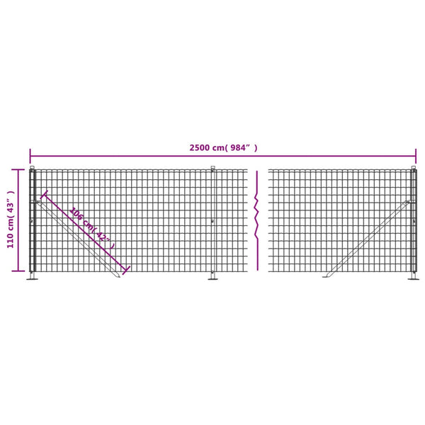 vidaXL Chain Link Fence with Ground Flange Green 1.1x25 m