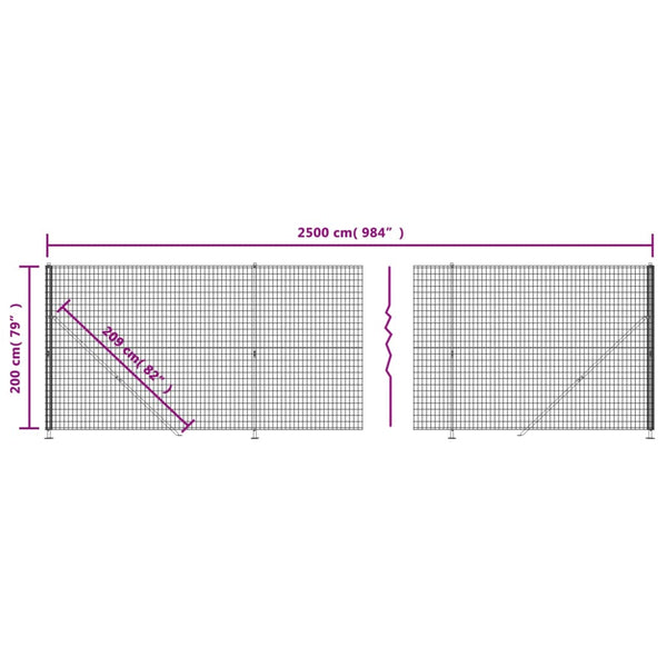 vidaXL Chain Link Fence with Ground Flange Green 2x25 m
