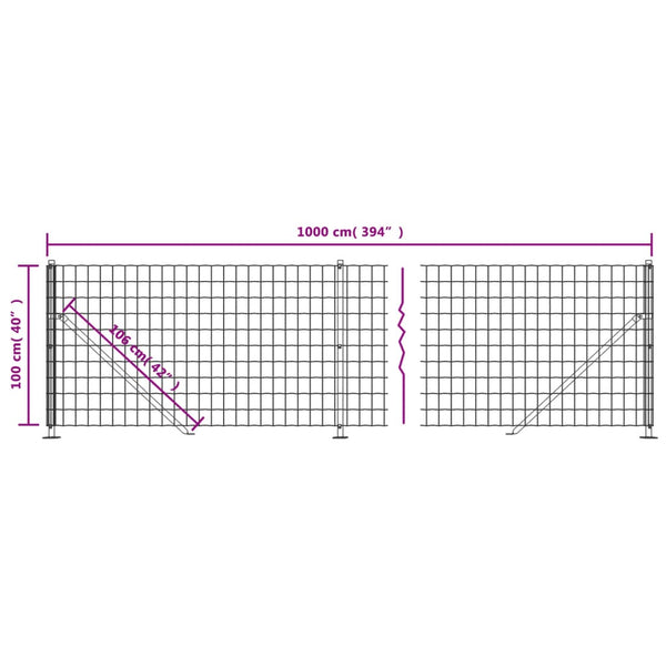 vidaXL Chain Link Fence with Ground Flange Green 1x10 m