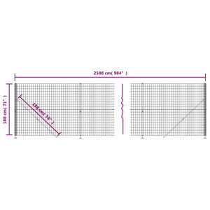 vidaXL Chain Link Fence with Ground Flange Green 1.8x25 m