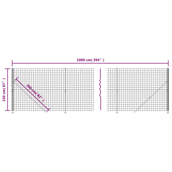 vidaXL Chain Link Fence with Ground Flange Green 2.2x10 m
