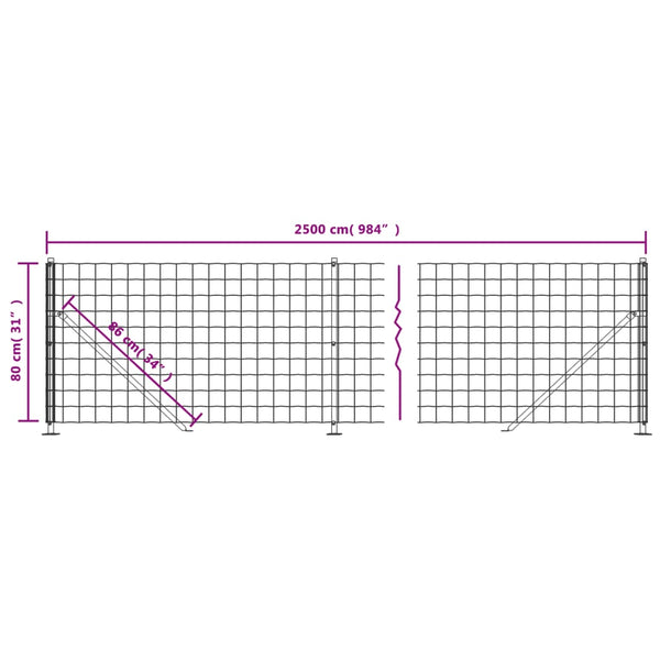 vidaXL Chain Link Fence with Ground Flange Green 0.8x25 m