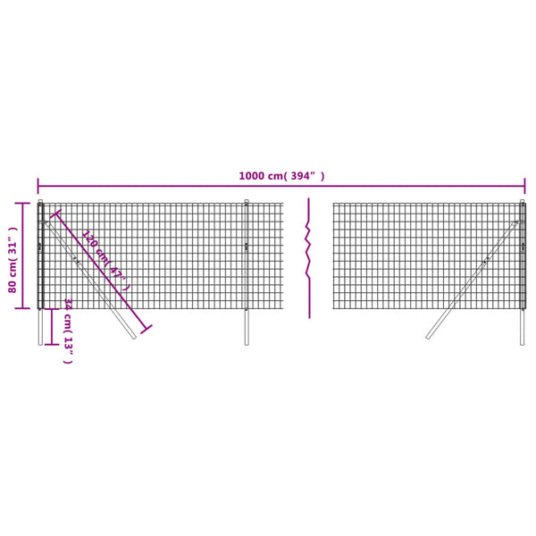 vidaXL Chain-Link Fence Anthracite 0.8x10 m Galvanized Steel