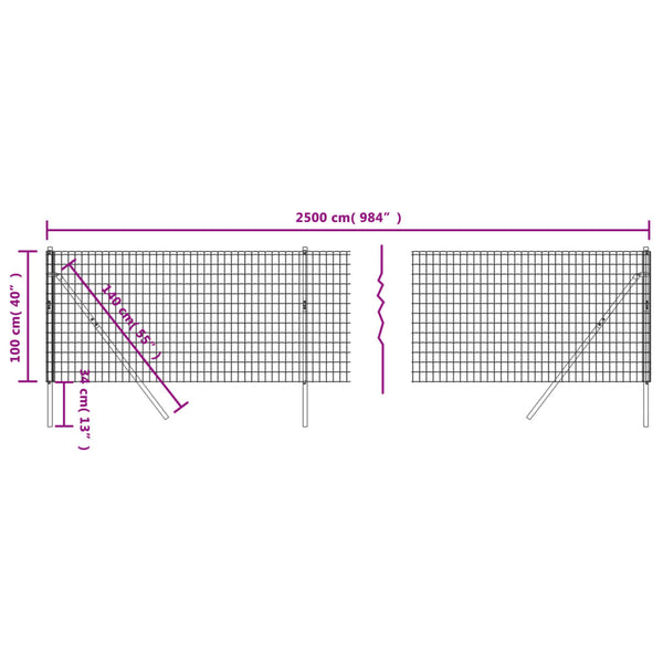 vidaXL Chain Link Fence Anthracite 1x25 m Galvanized Steel