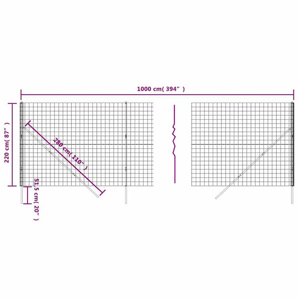 vidaXL Chain Link Fence Anthracite 2.2x10 m Galvanized Steel