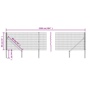 vidaXL Chain Link Fence with Ground Sockets Anthracite 0.8x25 m