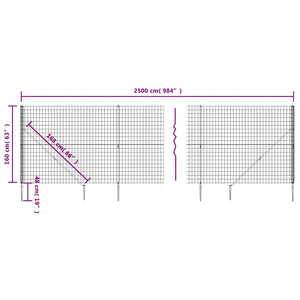 vidaXL Chain Link Fence with Ground Sockets Anthracite 1.6x25 m