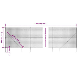 vidaXL Chain Link Fence with Ground Spikes Anthracite 1.4x10 m