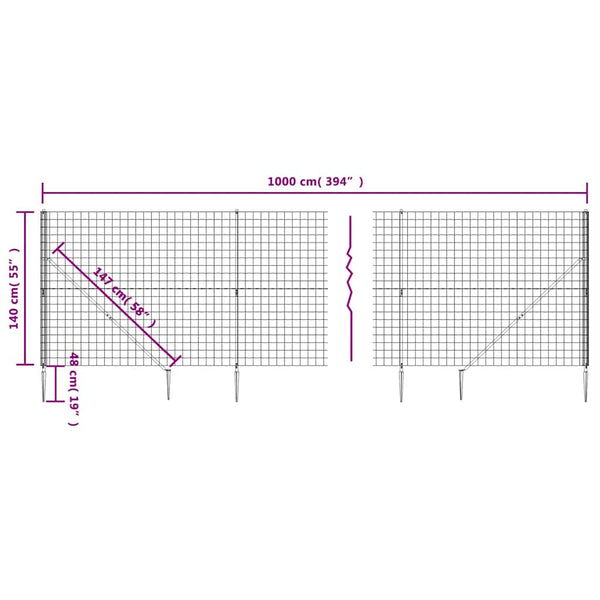 vidaXL Chain Link Fence with Ground Spikes Anthracite 1.4x10 m