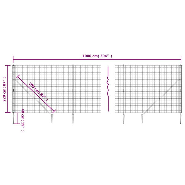 vidaXL Chain Link Fence with Ground Spikes Anthracite 2.2x10 m