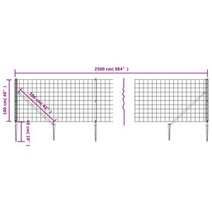 vidaXL Chain Link Fence with Ground Sockets Anthracite 1x25 m