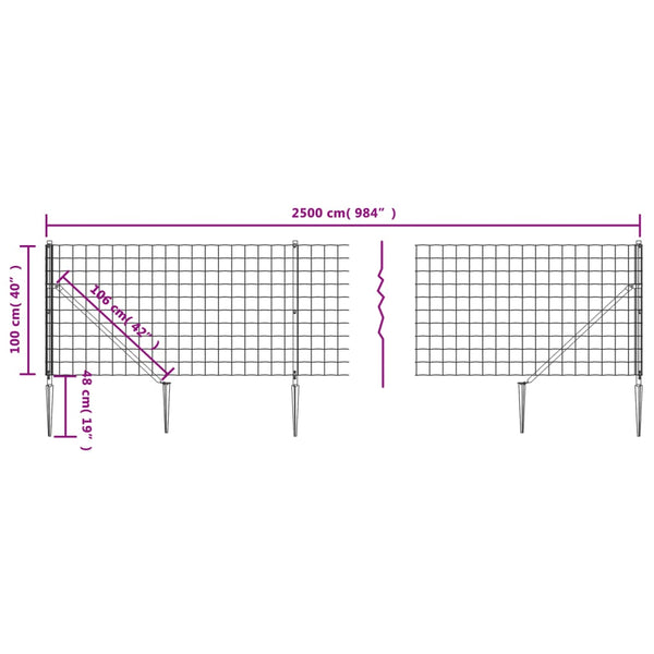 vidaXL Chain Link Fence with Ground Sockets Anthracite 1x25 m