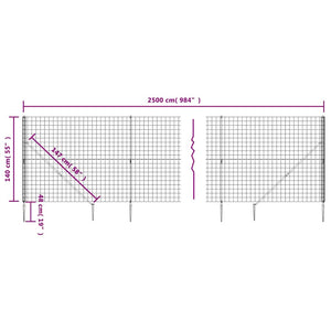 vidaXL Chain Link Fence with Ground Sockets Anthracite 1.4x25 m