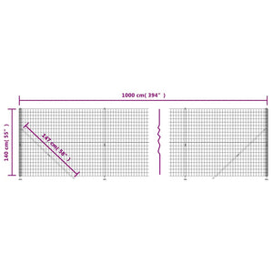 vidaXL Wire Mesh Fence with Ground Flange Anthracite 1.4x10 m