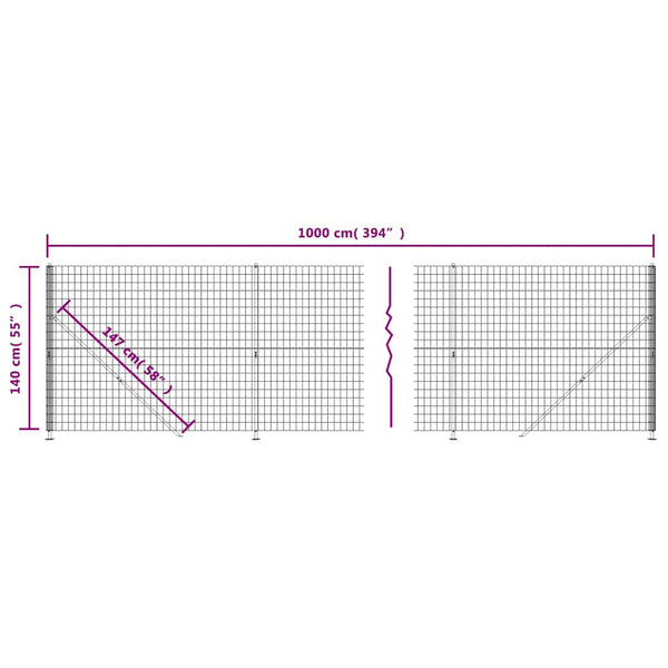 vidaXL Wire Mesh Fence with Ground Flange Anthracite 1.4x10 m