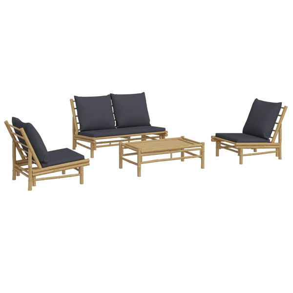 vidaXL 4-Piece Garden Lounge Set with Dark Grey Cushions Bamboo