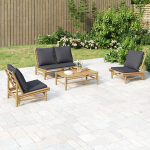 vidaXL 4-Piece Garden Lounge Set with Dark Grey Cushions Bamboo