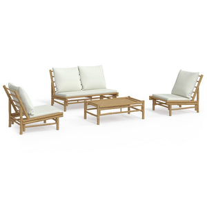 vidaXL 4-Piece Garden Lounge Set with Cream White Cushions Bamboo