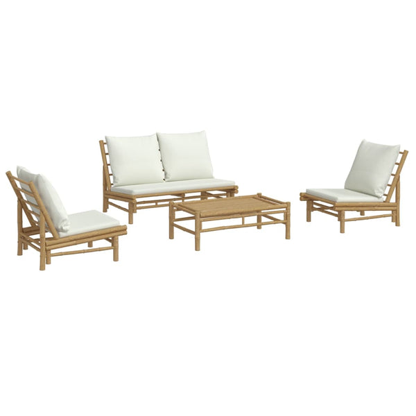vidaXL 4-Piece Garden Lounge Set with Cream White Cushions Bamboo