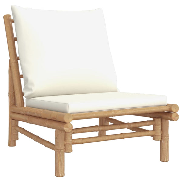 vidaXL 4-Piece Garden Lounge Set with Cream White Cushions Bamboo