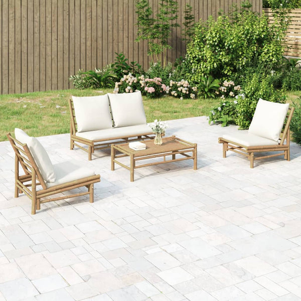 vidaXL 4-Piece Garden Lounge Set with Cream White Cushions Bamboo