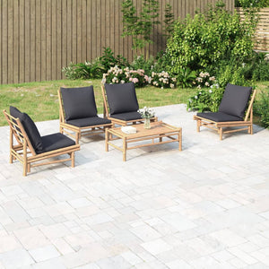 vidaXL 5-piece Garden Lounge Set with Dark Grey Cushions Bamboo