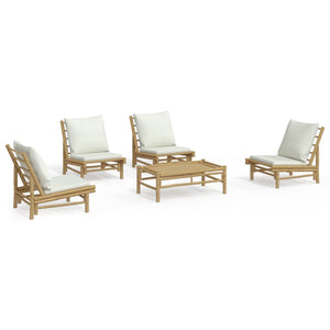 vidaXL 5-piece Garden Lounge Set with Cream White Cushions Bamboo