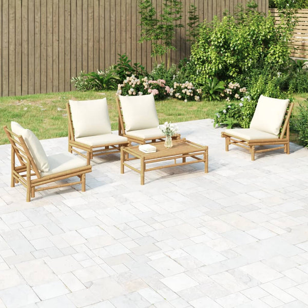 vidaXL 5-piece Garden Lounge Set with Cream White Cushions Bamboo