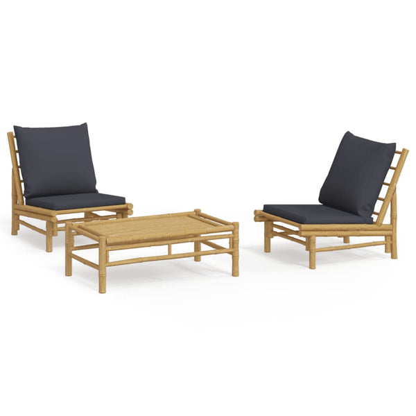 vidaXL 3-Piece Garden Lounge Set with Dark Grey Cushions Bamboo
