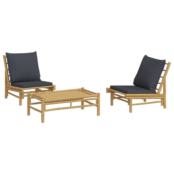 vidaXL 3-Piece Garden Lounge Set with Dark Grey Cushions Bamboo