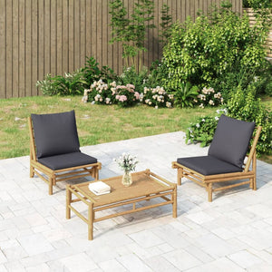 vidaXL 3-Piece Garden Lounge Set with Dark Grey Cushions Bamboo
