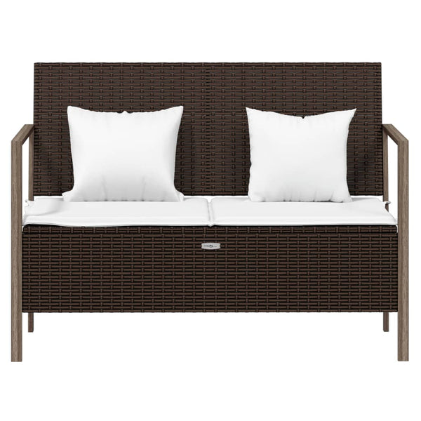 vidaXL 2-Seater Garden Bench with Cushions Brown Poly Rattan