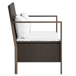vidaXL 2-Seater Garden Bench with Cushions Brown Poly Rattan