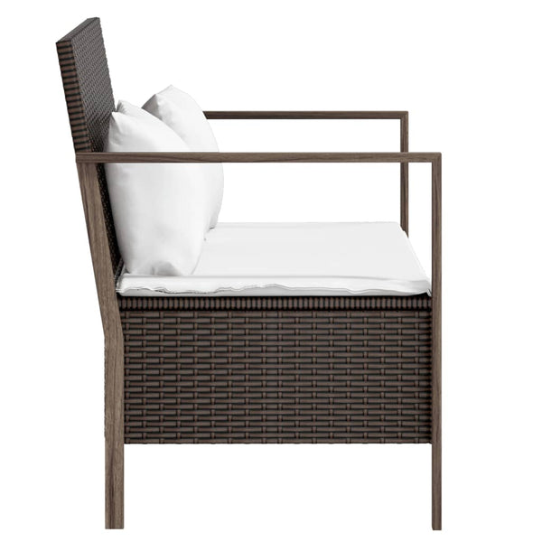 vidaXL 2-Seater Garden Bench with Cushions Brown Poly Rattan