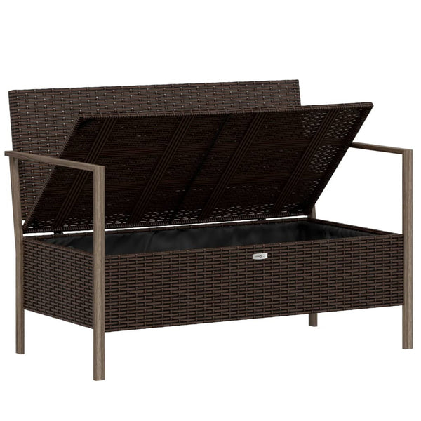 vidaXL 2-Seater Garden Bench with Cushions Brown Poly Rattan