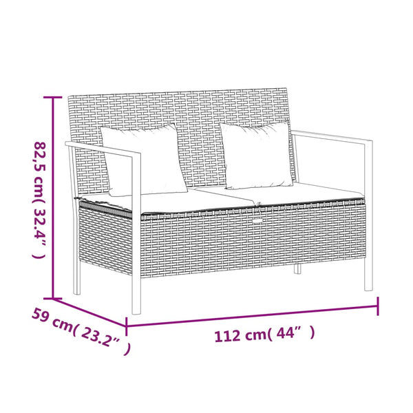 vidaXL 2-Seater Garden Bench with Cushions Brown Poly Rattan