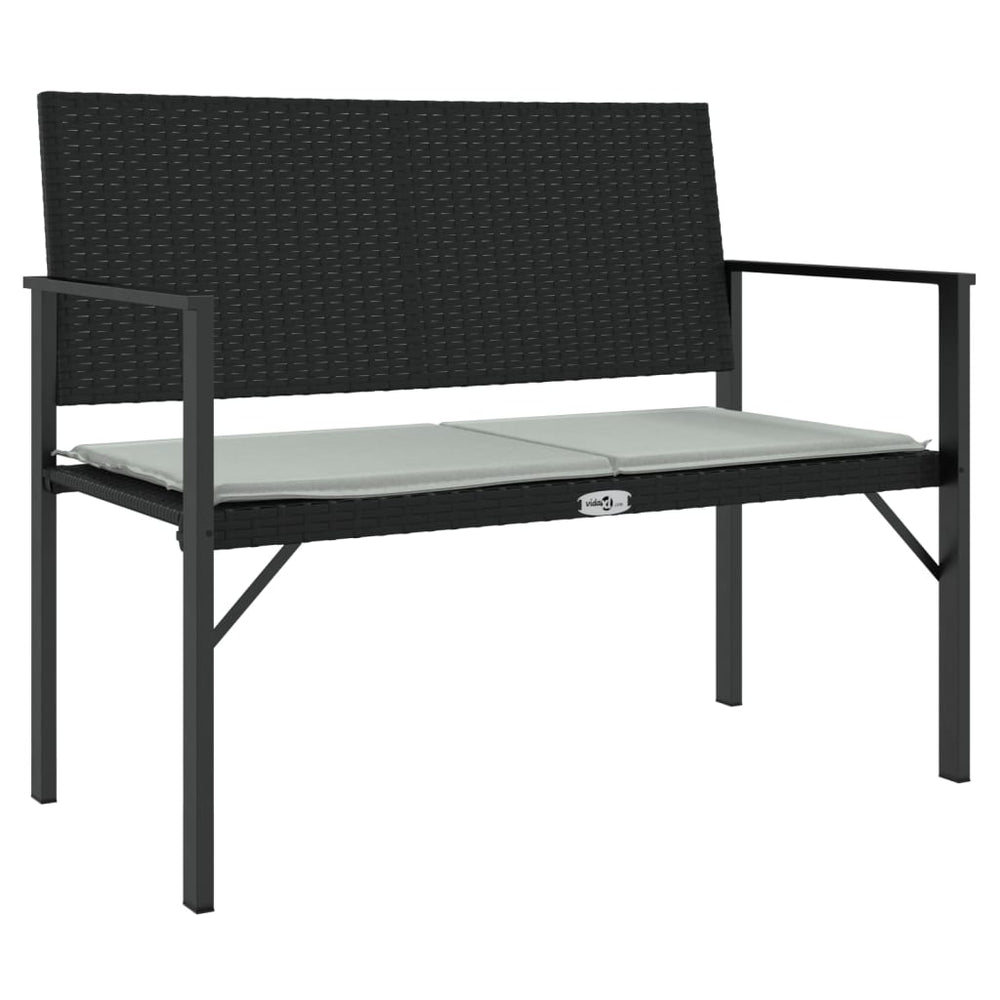 vidaXL 2-Seater Garden Bench with Cushions Black Poly Rattan