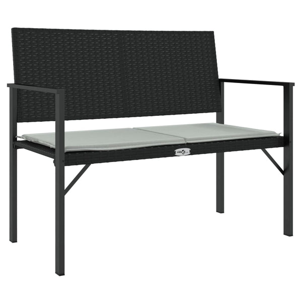 vidaXL 2-Seater Garden Bench with Cushions Black Poly Rattan