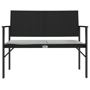 vidaXL 2-Seater Garden Bench with Cushions Black Poly Rattan