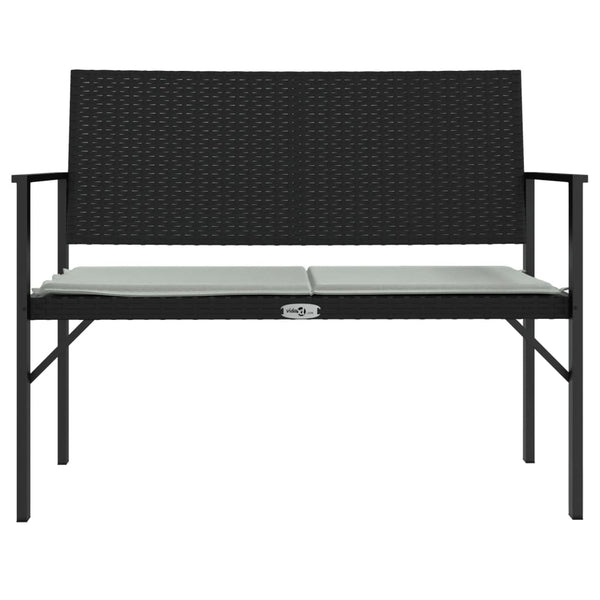 vidaXL 2-Seater Garden Bench with Cushions Black Poly Rattan