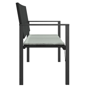 vidaXL 2-Seater Garden Bench with Cushions Black Poly Rattan