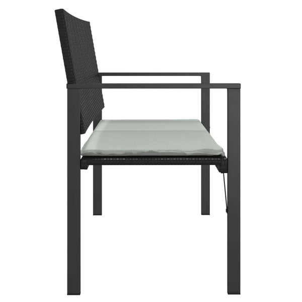 vidaXL 2-Seater Garden Bench with Cushions Black Poly Rattan