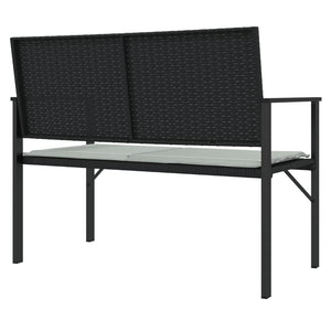 vidaXL 2-Seater Garden Bench with Cushions Black Poly Rattan