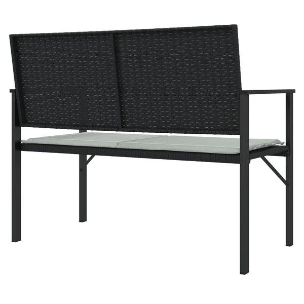 vidaXL 2-Seater Garden Bench with Cushions Black Poly Rattan