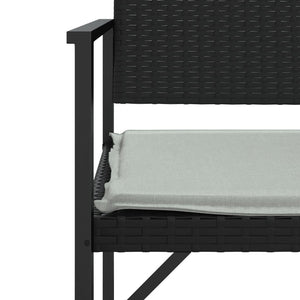 vidaXL 2-Seater Garden Bench with Cushions Black Poly Rattan