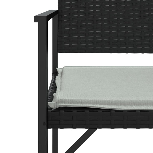 vidaXL 2-Seater Garden Bench with Cushions Black Poly Rattan